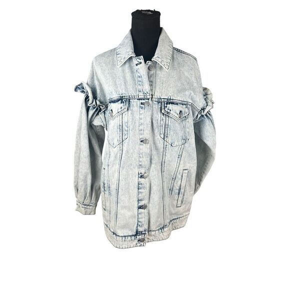 Avec Les Filles Anthropologie Oversized Acid Wash Denim Jacket Size Medium - Picture 2 of 7